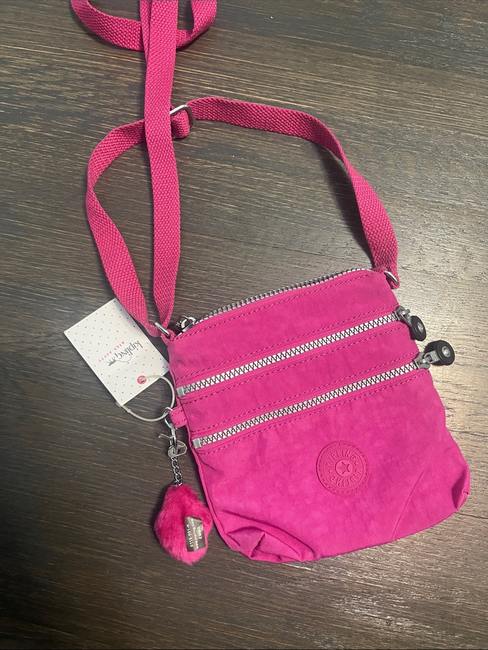 NWT Kipling Small Hot Pink Crossbody Bag with Suede Finish